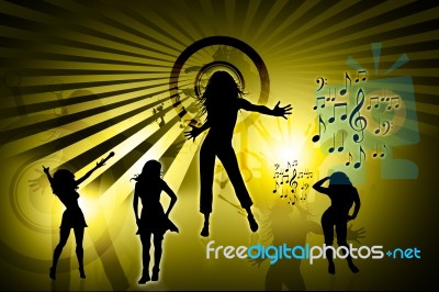 Dancing Girls In Abstract Background  Stock Image