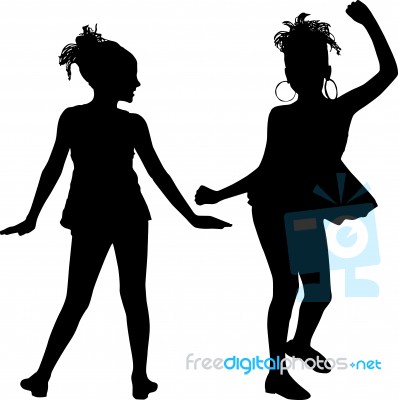 Dancing Silhouette Friends Stock Image