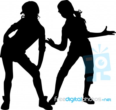 Dancing Silhouette Friends Stock Image