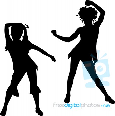 Dancing Silhouettes Children Stock Image