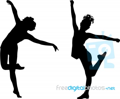 Dancing Silhouettes Children Stock Image