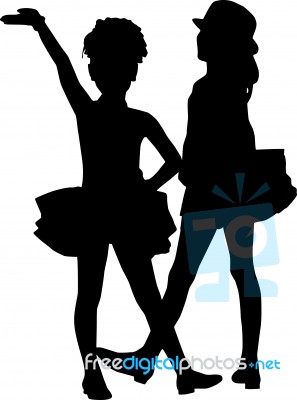 Dancing Silhouettes Children Stock Photo