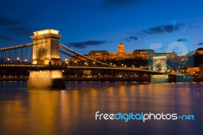 Danube Bridge Budapest At dusk Stock Photo