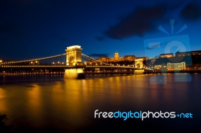 Danube Bridge Budapest At dusk Stock Photo