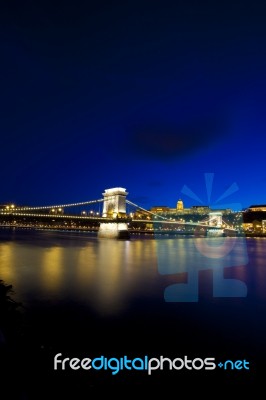 Danube Bridge Budapest At Night Stock Photo