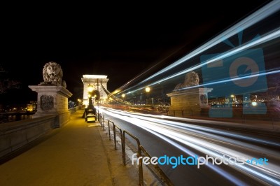 Danube Bridge Budapest At Night Stock Photo