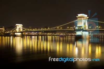 Danube Bridge Budapest At Night Stock Photo