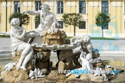 Danube, Inn, And Enns Statues At The Schonbrunn Palace In Vienna… Stock Photo