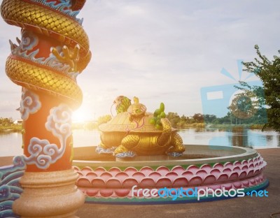 Dargon Statue On Shrine Roof ,dragon Statue On China Temple Roof As Asian Art Stock Photo