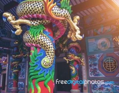 Dargon Statue On Shrine Roof ,dragon Statue On China Temple Roof As Asian Art Stock Photo