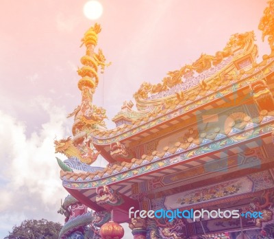 Dargon Statue On Shrine Roof ,dragon Statue On China Temple Roof As Asian Art Stock Photo