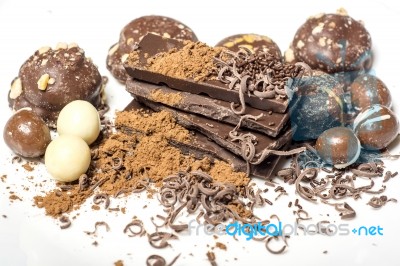 Dark Chocolate On The Table Stock Photo