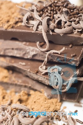 Dark Chocolate On The Table Stock Photo