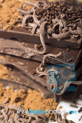 Dark Chocolate On The Table Stock Photo