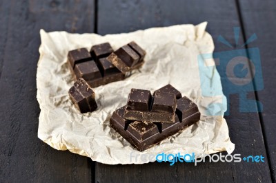 Dark Chocolate Pieces Stock Photo