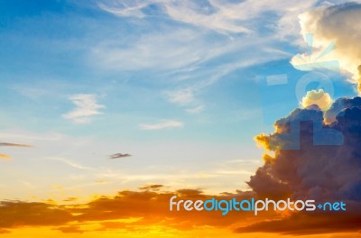 Dark Clouds And Dark Sky In Rainy Day, Cloudy And Stormy And Blu… Stock Photo