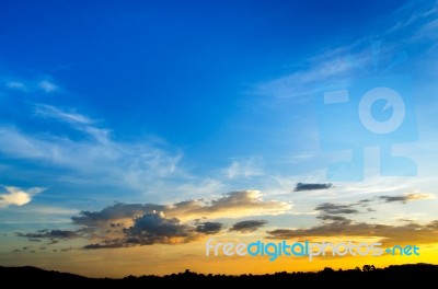 Dark Clouds And Dark Sky In Rainy Day, Cloudy And Stormy And Blue Sky Stock Photo