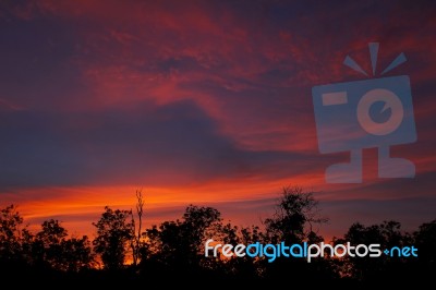 Dark Cloudy Sky At Sunset Stock Photo