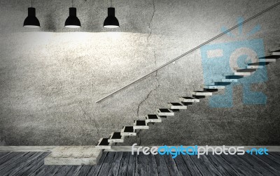 Dark Old Room And Staircase Interior In Minimal Style Stock Image