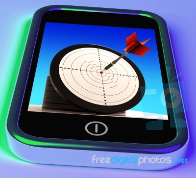 Dartboard On Smartphone Shows Effective Shooting Stock Image