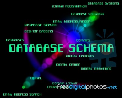 Database Schema Shows Schematics Databases And Word Stock Image