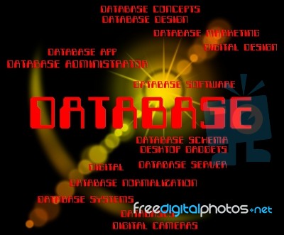 Database Word Showing Computing Words And Computer Stock Image