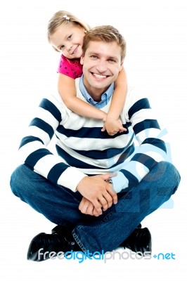 Daughter Holding Her Father From Behind Stock Photo