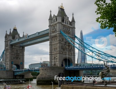 David Wayne Sculpture Girl With The Dolphin Next To Tower Bridge… Stock Photo