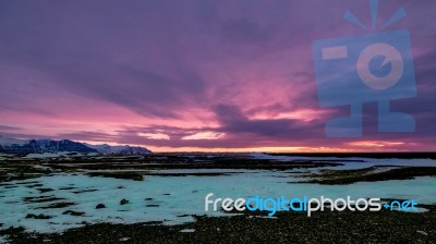 Dawn Breaking Near Jokulsarlon Stock Photo