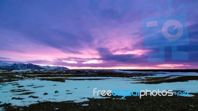 Dawn Breaking Near Jokulsarlon Stock Photo