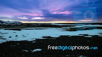 Dawn Breaking Near Jokulsarlon Stock Photo