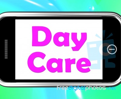 Day Care On Phone Shows Children's Or Toddlers Play Stock Image