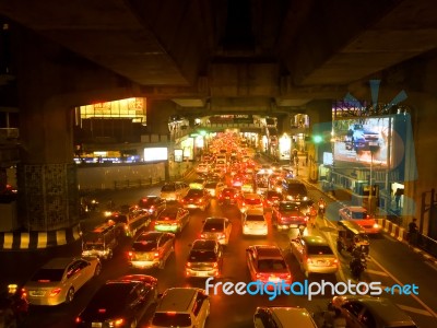 Day Of Traffic Jam And Many Car On Night At Bangkok Stock Photo