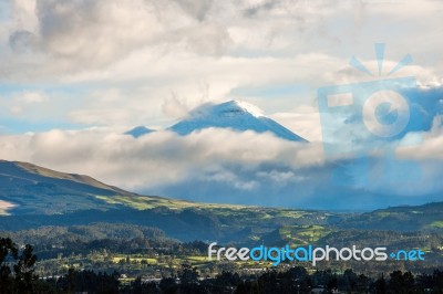 De Los Chillos Valley And Volcano Cotopaxi, Ecuador Stock Photo