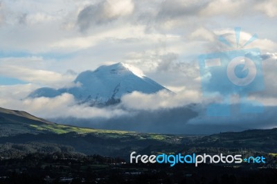De Los Chillos Valley And Volcano Cotopaxi, Ecuador Stock Photo