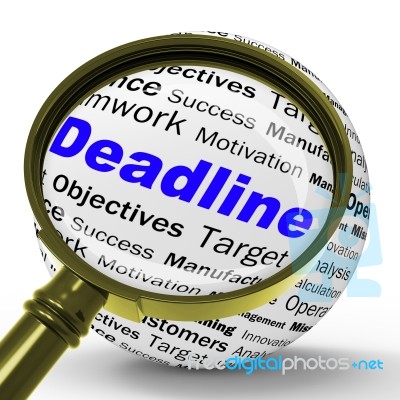 Deadline Magnifier Definition Means Job Time Limit Or Finish Dat… Stock Image