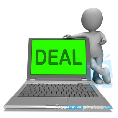 Deal Laptop Shows Bargain Contract Or Dealing Online Stock Image