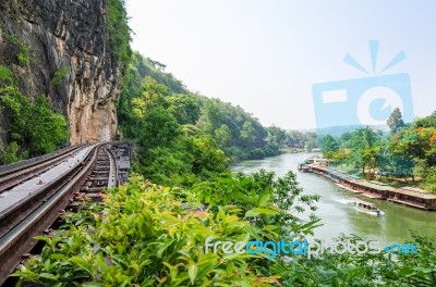 Death Railway Bridge Over The Kwai Noi River Stock Photo