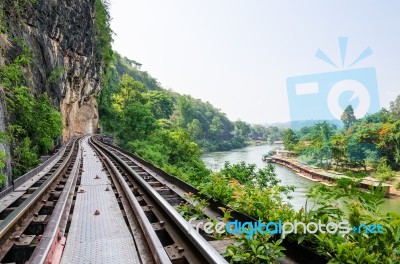 Death Railway Bridge Over The Kwai Noi River Stock Photo