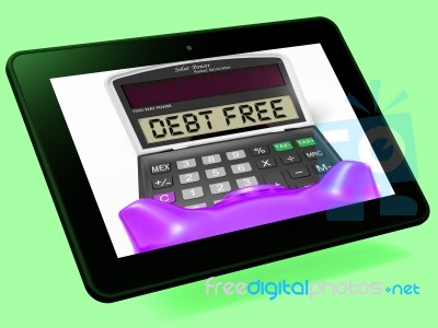 Debt Free Calculator Tablet Means No Liabilities Or Debts Stock Image