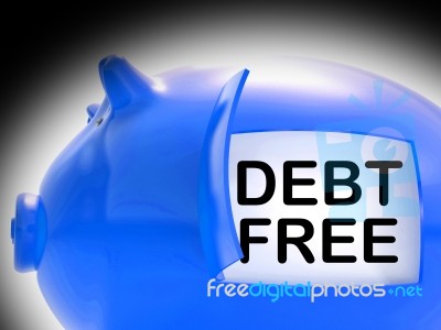 Debt Free Piggy Bank Coins Means Money Paid Off Stock Image