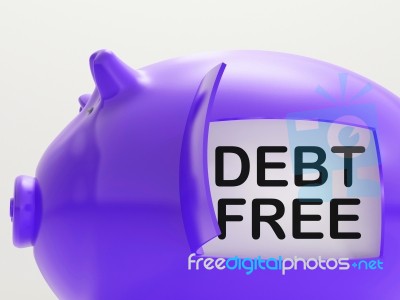 Debt Free Piggy Bank Means Money Paid Off Stock Image