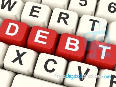 Debt Keys Mean Liability Or Financial Obligation
 Stock Image