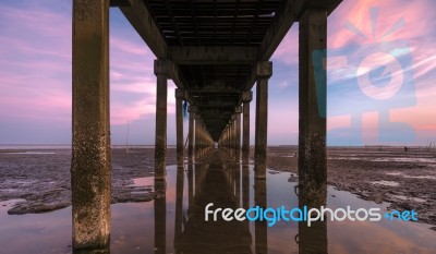 Decay Under Bridge Port In Twilight Time Stock Photo