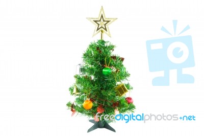 Decorated Christmas Tree On White Background Stock Photo