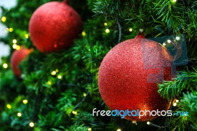 Decorated Christmas Tree With Electric Light And Christmas Balls… Stock Photo