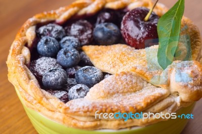 Decorated Homemade Shortcrust Pastry Berry Pie With Blueberries Stock Photo