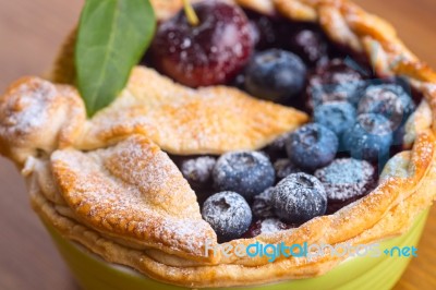 Decorated Homemade Shortcrust Pastry Berry Pie With Blueberries Stock Photo