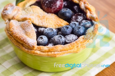 Decorated Homemade Shortcrust Pastry Berry Pie With Blueberries Stock Photo