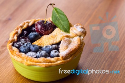 Decorated Homemade Shortcrust Pastry Berry Pie With Blueberries Stock Photo